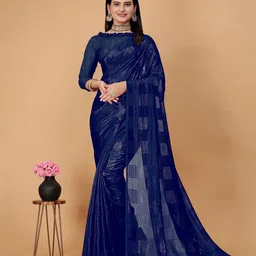 K 5 Fashion Striped Embroidered Pure Georgette Saree-image-7