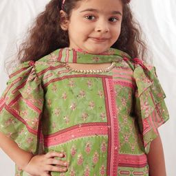 Vivedkids Girls Floral Printed Regular Kurta with Sharara & With Dupatta image 3