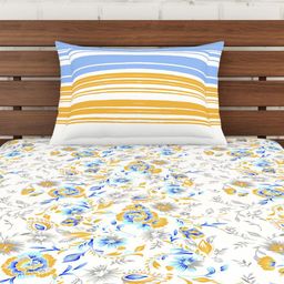 SPACES Atrium Plus Blue 144 TC Pure Cotton Soft Feel Single Bedsheet with 1 Pillow Covers image 4