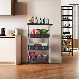 Aura Grey & Steel 4-Layer Multipurpose Storage Rack With Wheels-47