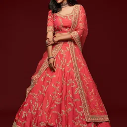 DIVASTRI Embroidered Thread Work Semi-Stitched Lehenga & Unstitched Blouse With Dupatta-picture-48