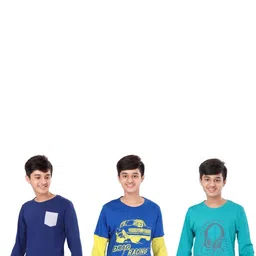 UNOseven Boys Pack of 3 Typography Printed Cotton T-shirts-image-68