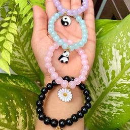 DN ENTERPRISES Set Of 4 Crystals Studded Panda Charm Elasticated Bracelet-image-10