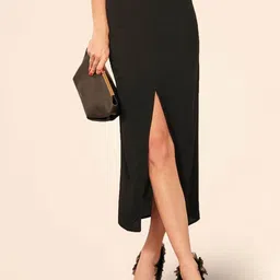 CORSICA Straight Midi Skirt With Front Slit-image-93