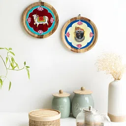 Mirai Woods 2 Pieces Beige & Blue Wooden Wall Plates-image-34