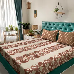 KLOTTHE Brown And White Floral Printed Cotton 400 TC Double Bedsheet Set 2.50 m x 2.20 m-picture-8