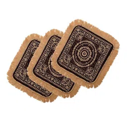 Kuber Industries Brown & Gold Toned 3 Pieces Printed Velvet Pooja Mats-picture-13