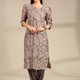 Anouk Grey Floral Printed Gotta Patti Straight Kurta With Trouser-picture-29