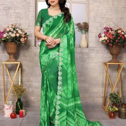 Nirmohi FashionWomen's Tie and Dye Mirror Work Pure Georgette Saree-17