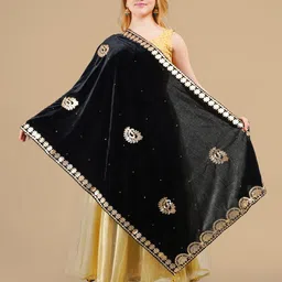 Karthav Fashion Paisley Embroidered Velvet Dupatta with Beads and Stones-image-45