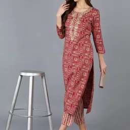 KALINI Ethnic Motifs Yoke Design Thread Work Straight Kurta-image-29