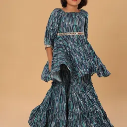 The Mini Trunk Girls Abstract Printed Kurti with Sharara-image-77