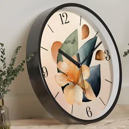 RANDOM Black & Peach-Coloured Printed Contemporary Wall Clock-18