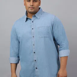 NEON CHILLIE Men Plus Size Contemporary Fit Solid Spread Collar Pure Cotton Casual Shirt-image-86