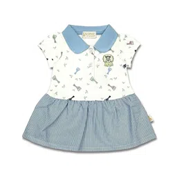 Sophie La Girafe Kids Striped Printed Shirt Collar A-Line Dress-58