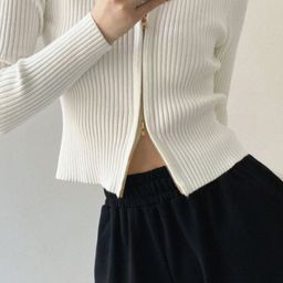 HERE&NOW Women V-NeckLong Sleeves Front-Open Sweater-image-32