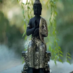Craftlayout Black & Silver-Toned Meditating Lord Buddha Buddha Idol Showpiece-35
