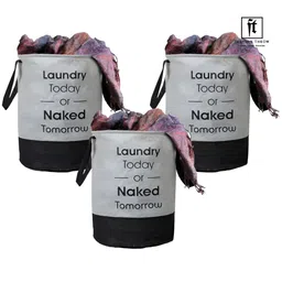 Fashion Throw 3 Pcs Grey & Black Printed Foldable Laundry Bags-39