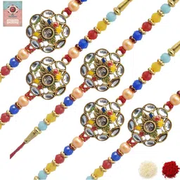 MEIRA JEWELLERY Set Of 5 Rakhi With Roli Chawal & Greetings Card Set-image-8
