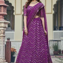 Pink Ethnic Embellished Sequinned Semi-Stitched Lehenga & Unstitched Blouse With Dupatta-picture-54