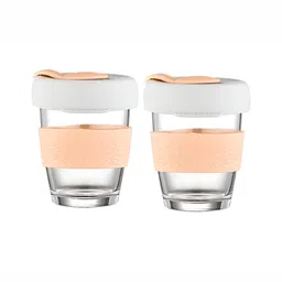 Baskety Orange & Grey Solid Glass Matte Mugs Set of Cups and Mugs-5