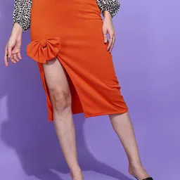 DODO & MOA Pencil Front Slit Straight Knee Length Skirts-image-21