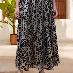 INUKA Geometric Printed Flared Maxi Skirt With Full Lining-picture-5