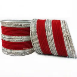PRIYA KANGAN Silver Glass Zirconia Stone Velvet Metal Bangles-21