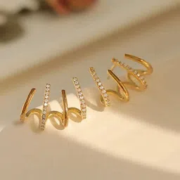 Celestria Gold-Plated Artificial Stones Studded 4 Effect Claw Korean Studs-56