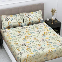 Myntra Elegant Homes Yellow & Cream Printed 300 TC King Bedsheet Sets - 2.50 m x 2.25 m-picture-12