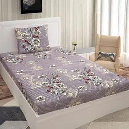 METRO LIVING Purple 130 TC Single Bedsheet with 1 Pillow Covers-image-43
