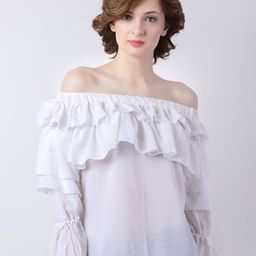 DELIS Off-Shoulder Monochrome Georgette Top-image-56