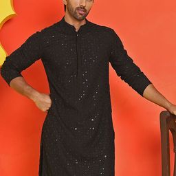 Jompers Men Geometric Embroidered Chikankari Kurta-16