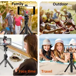 POZUB Selfie Stick Bluetooth Extendable with Wireless Remote and Tripod Stand With + Lapel 3.5mm Collar Microphone wired mic plug & play condenser Lavalier microphone For Voice Recording Microphone PZB-XT012 Travel Tripod Stand Flexible Handheld Selfie Stick Holder Action Camera Stand With Mobile Clip Holder & BT Remote Best Use for Make Videos Compatible with Mobiles Video Stand in Gimbal Stabilizer, |in mobile holder for hand| stand for online classes Single Gimbal for Mobile image 5