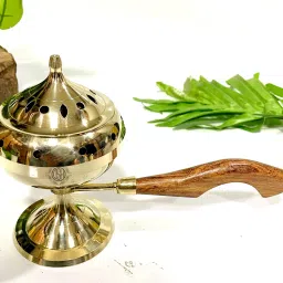 Brass Loban Burner with Handle Dhoop Dhuni Burner Home Office Temple Prayer Brass Incense Holder-image-10