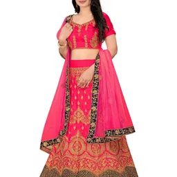 MANVAA Embroidered Thread Work Semi-Stitched Lehenga & Unstitched Blouse With Dupatta image 3