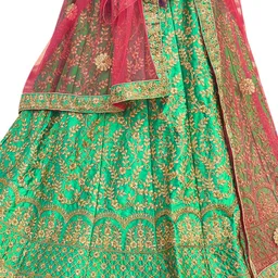 MANVAA Embroidered Thread Work Semi-Stitched Lehenga & Unstitched Blouse With Dupatta image 3