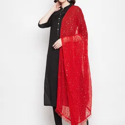 Clora Creation Red & Black Embroidered Dupatta with Sequinned image 4