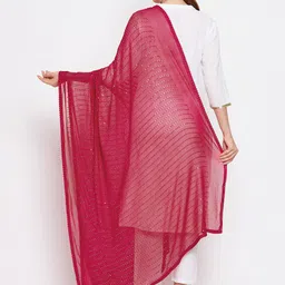 Clora Creation Maroon Embellished Poly Chiffon Dupatta image 4