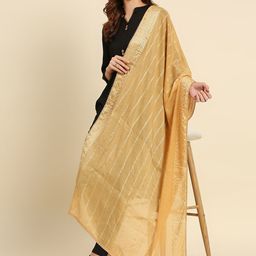 Dupatta Bazaar Gold-Toned Striped Dupatta with Sequinned image 4