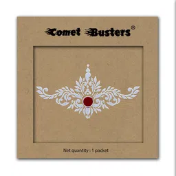 Comet Busters Embellished Reusable Traditional Bindi - White & Red image 3