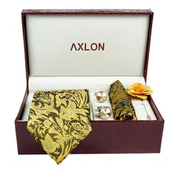 AXLON Set Of 4 Printed Necktie Pocket Square With Cufflink & Flower Pin Accessory Gift Set image 4