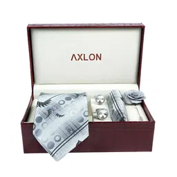 AXLON Set Of 4 Printed Necktie Pocket Square With Cufflink & Flower Pin Accessory Gift Set image 5