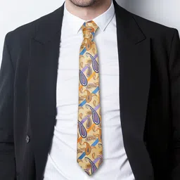 AXLON Men Printed Tie Set With Pocket Square, Cufflink & Flower Pin image 3