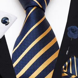 AXLON Men Printed Tie Set With Pocket Square, Cufflink & Flower Pin image 4