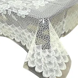 Kuber Industries White Self-Design 6-Seater Rectangular Table Cover image 4