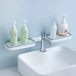 2 in 1 Self Adhesive Kitchen and Bathroom Shelves And Corner Wall Organizer Plastic Wall Shelf-24