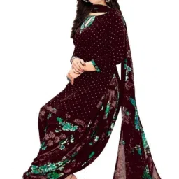 Unstitched Crepe Salwar Suit Material Solid, Floral Print, Printed, Geometric Print-image-93
