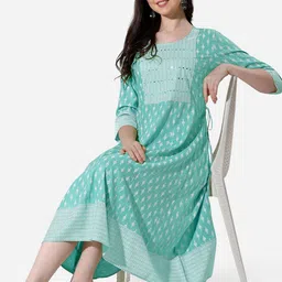 KALINI Printed Midi Length A-Line Ethnic Dress-image-23