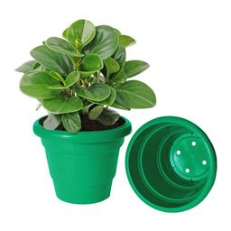 Kuber Industries Pack of 8 Green 2 Layered Plastic Flower Pot With Drainage Hole image 3